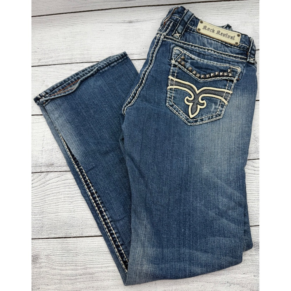 Rock Revival‎ Liberty Bootcut Jeans Embellished Studded Pockets Size 28